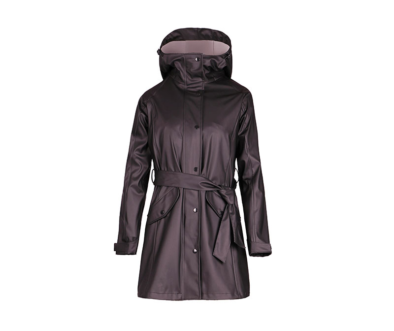 Black Women's PU Rain Coat with Belt