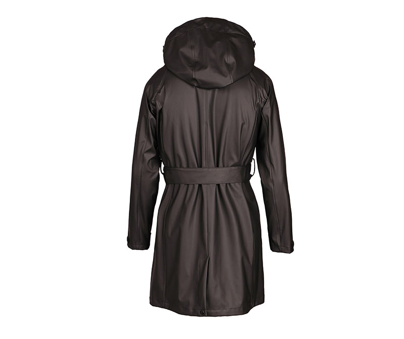 Black Women's PU Rain Coat with Belt